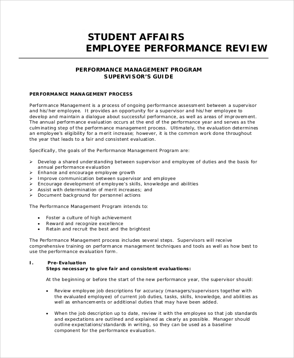 FREE 7 Sample Employee Performance Review Templates In MS 