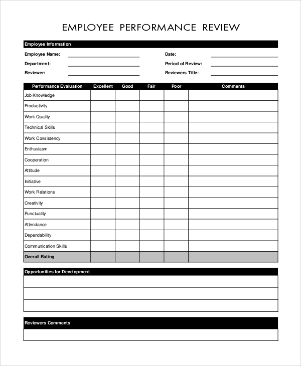 FREE 7 Sample Employee Review Forms In PDF MS Word