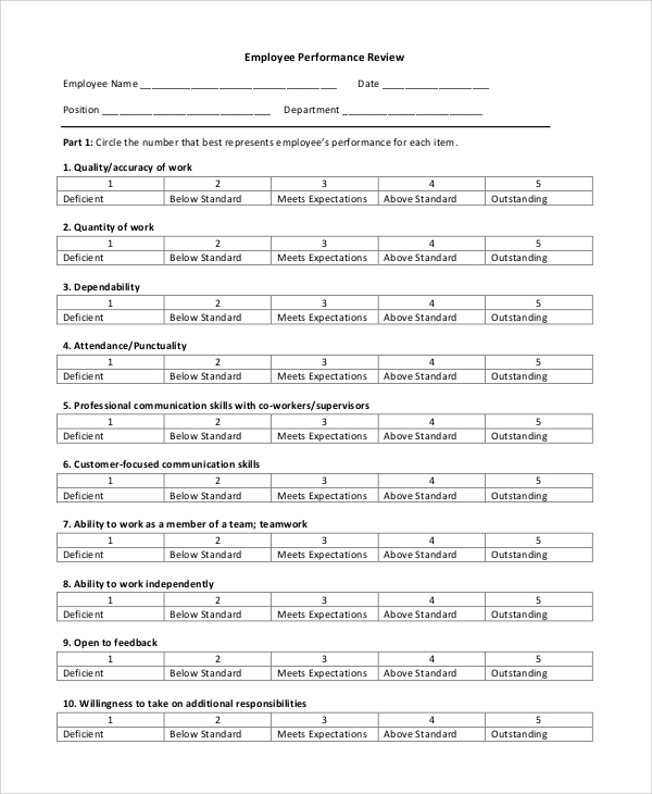 FREE 7 Sample Employee Review Templates In MS Word PDF
