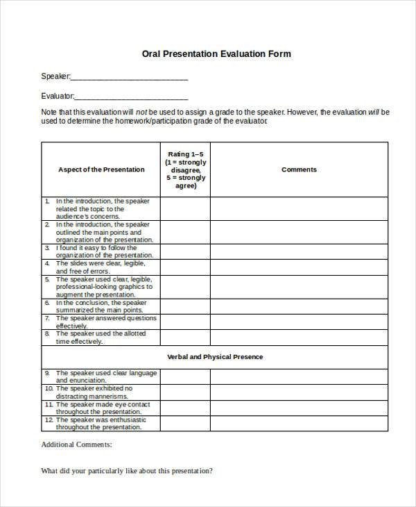 FREE 7 Sample Oral Presentation Evaluation Forms In PDF 