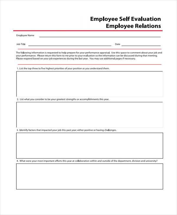 FREE 8 Employee Self Evaluation Forms In PDF MS Word 