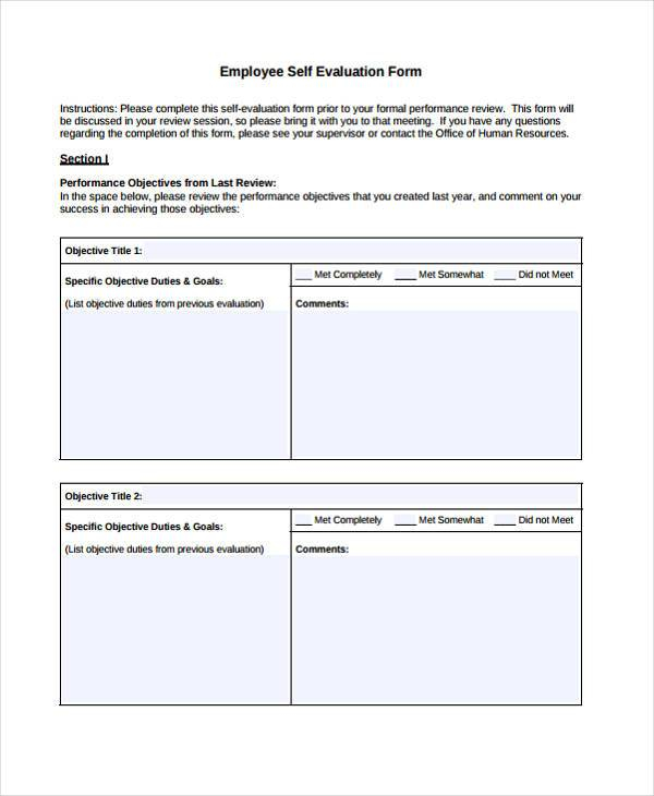 FREE 8 Employee Self Evaluation Forms In PDF MS Word 