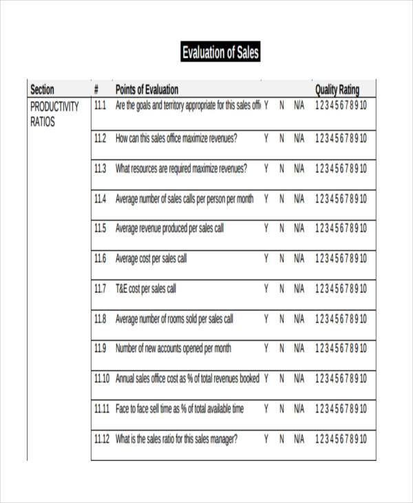 Sales Employee Evaluation Form Printable Forms