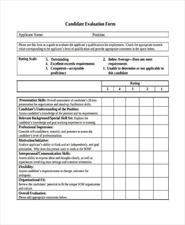 FREE 8 Sample Candidate Evaluation Forms In PDF MS Word