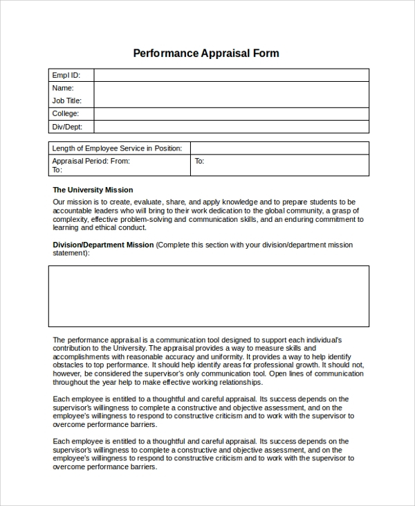 FREE 8 Sample Employee Appraisal Forms In PDF MS Word