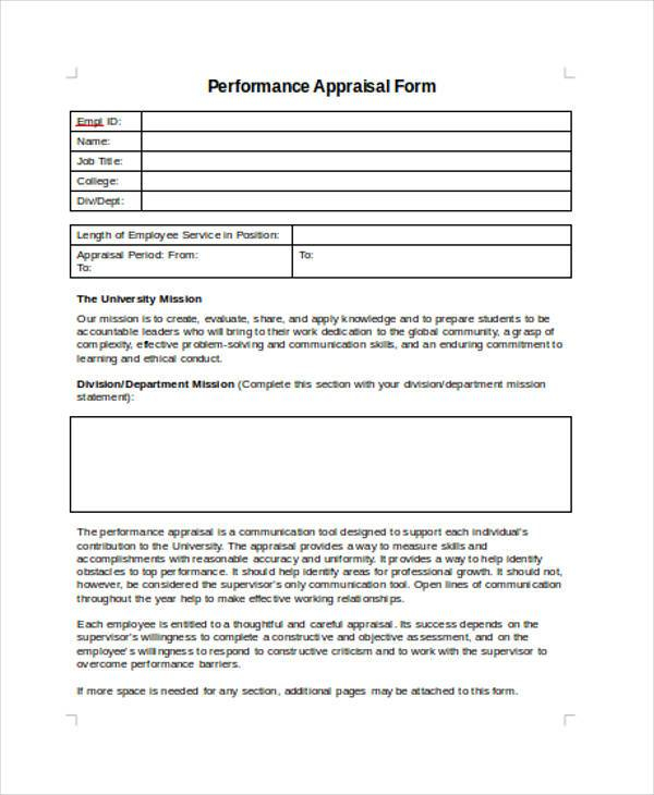 FREE 8 Sample Employee Performance Appraisal Forms In PDF 