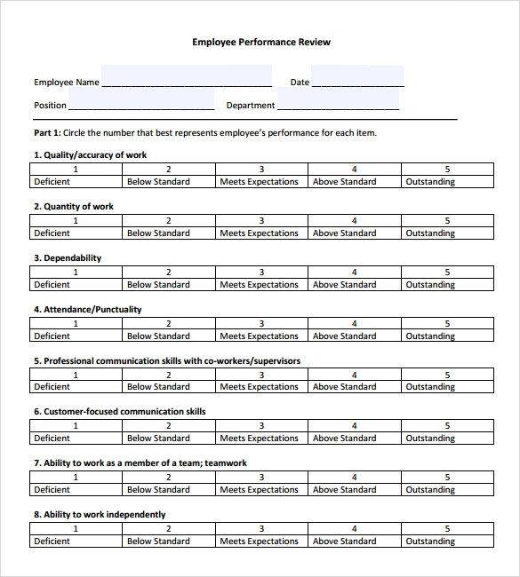 FREE 8 Sample Employee Performance Review Templates In MS 
