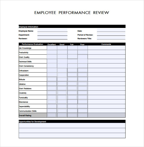 Performance Review Template PDF Printable Forms