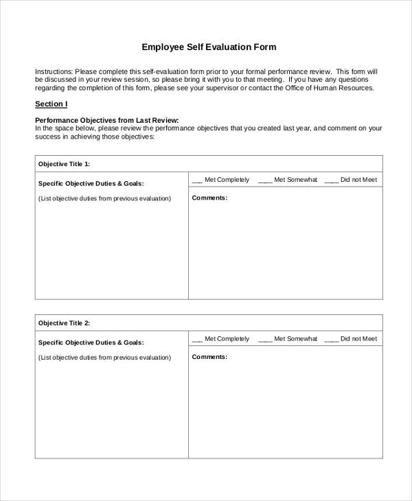FREE 8 Sample Employee Self Evaluation Forms In PDF MS Word
