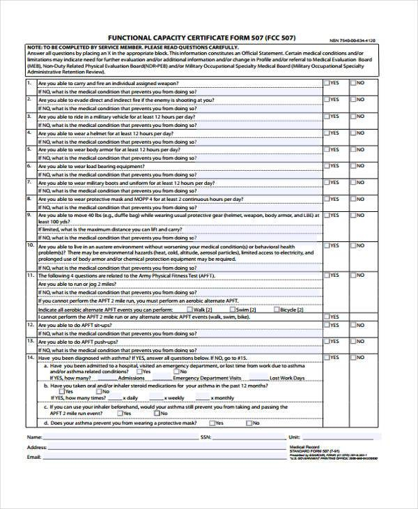 FREE 8 Sample Functional Capacity Evaluation Forms In PDF 