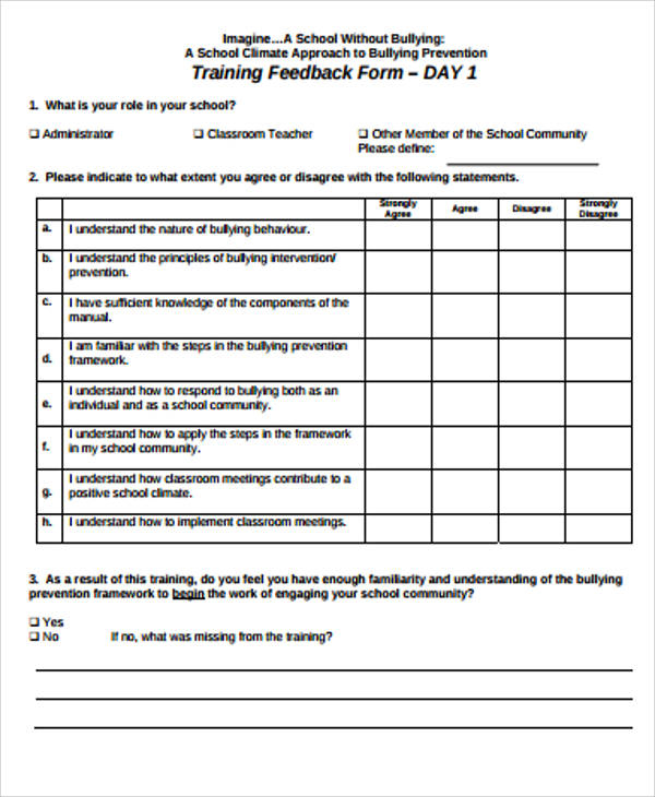 FREE 8 Sample Training Feedback Forms In MS Word PDF