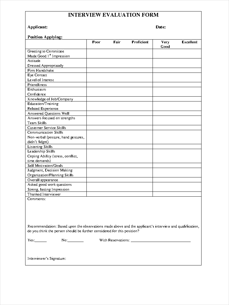 FREE 9 Interview Evaluation Form Examples In PDF Examples