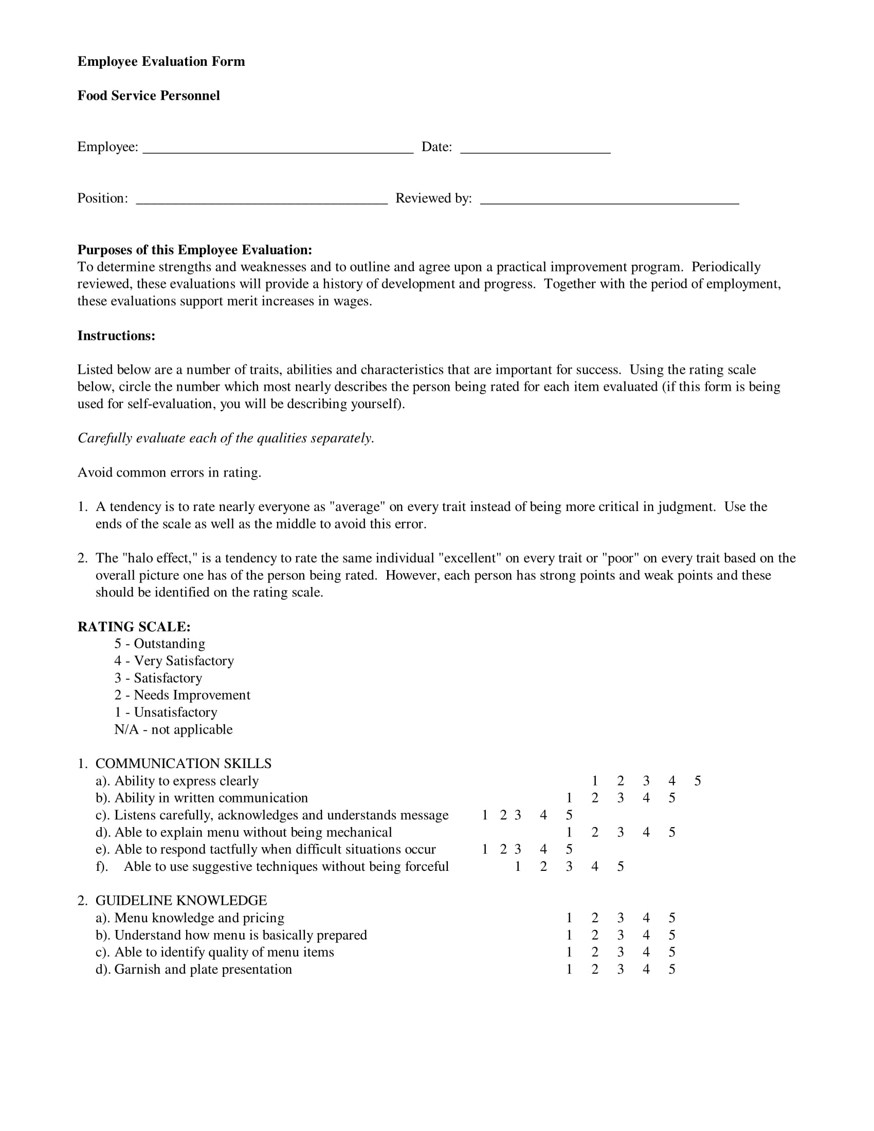 FREE 9 Restaurant Employee Forms In PDF MS Word