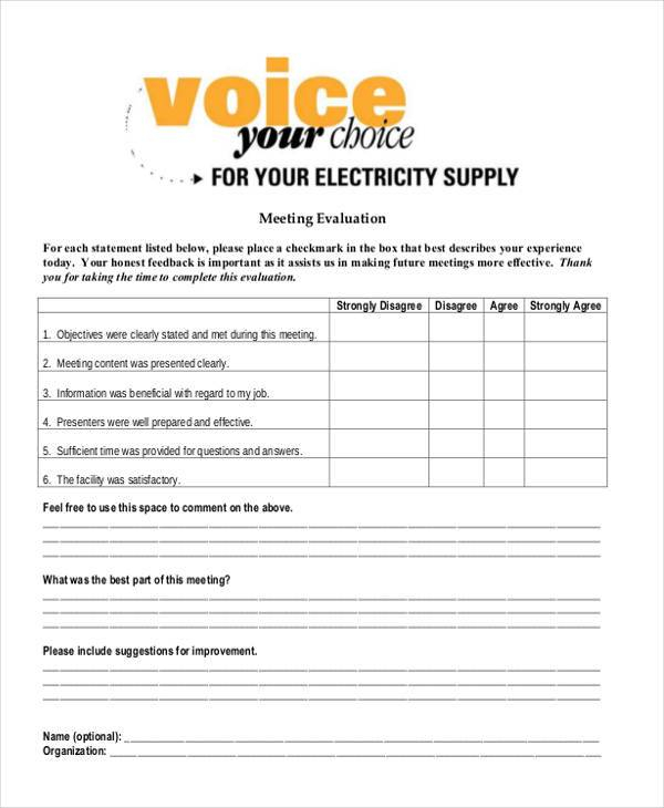 FREE 9 Sample Meeting Evaluation Forms In PDF MS Word