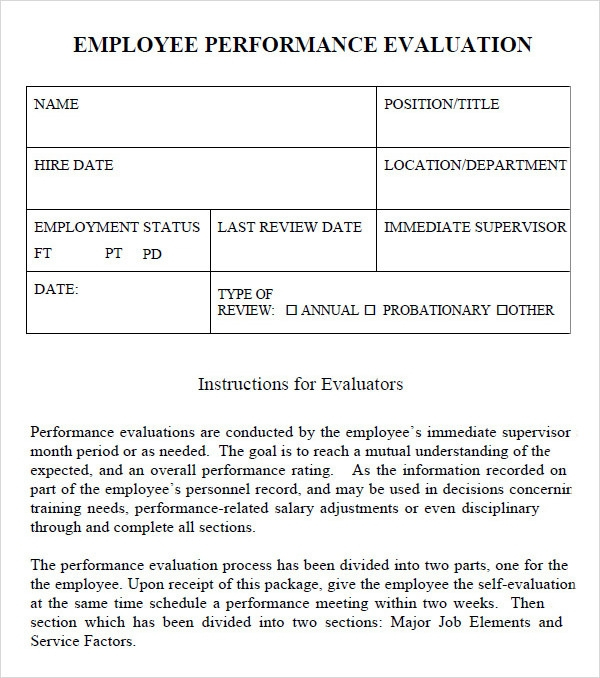 FREE 9 Sample Performance Evaluation Templates In PDF 