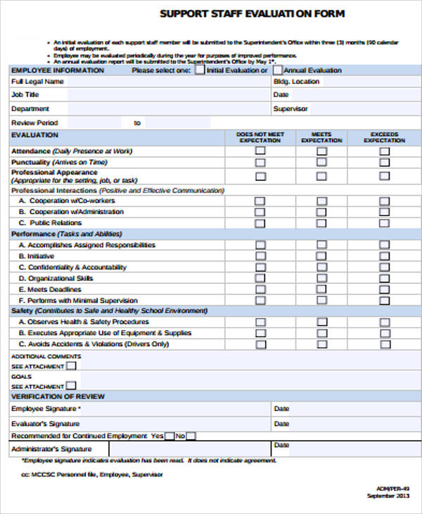 FREE 9 Sample Staff Evaluation Forms In MS Word PDF