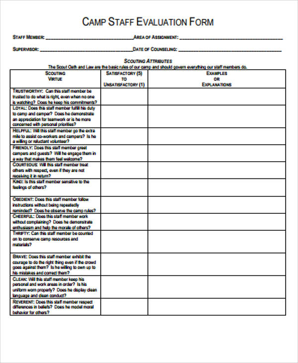 FREE 9 Sample Staff Evaluation Forms In MS Word PDF