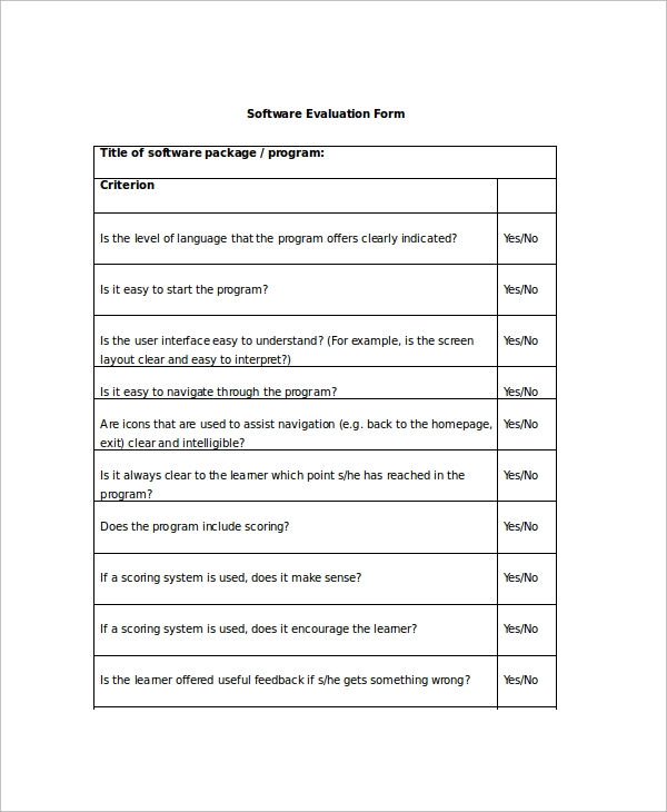 FREE 9 Software Evaluation Samples In PDF Word Employee Evaluation Form