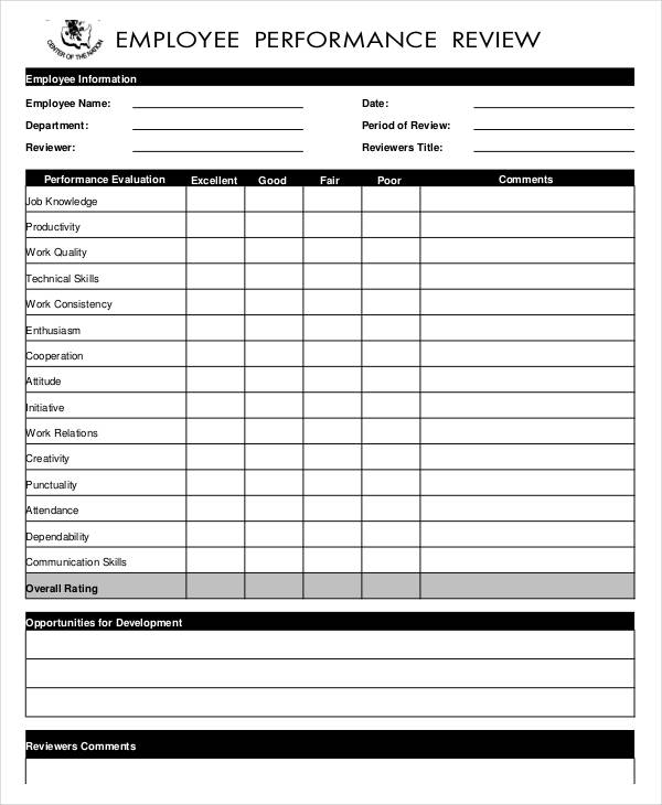 Free Employee Evaluation Form Laustereo