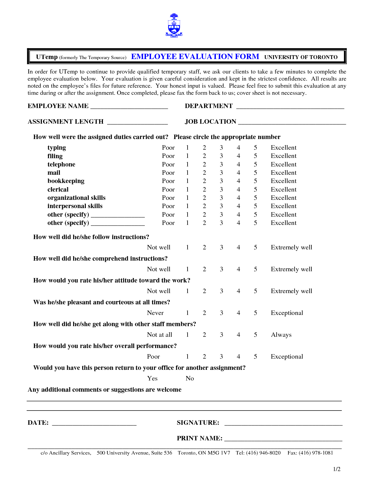 Free Employee Evaluation Form Template Evaluation 