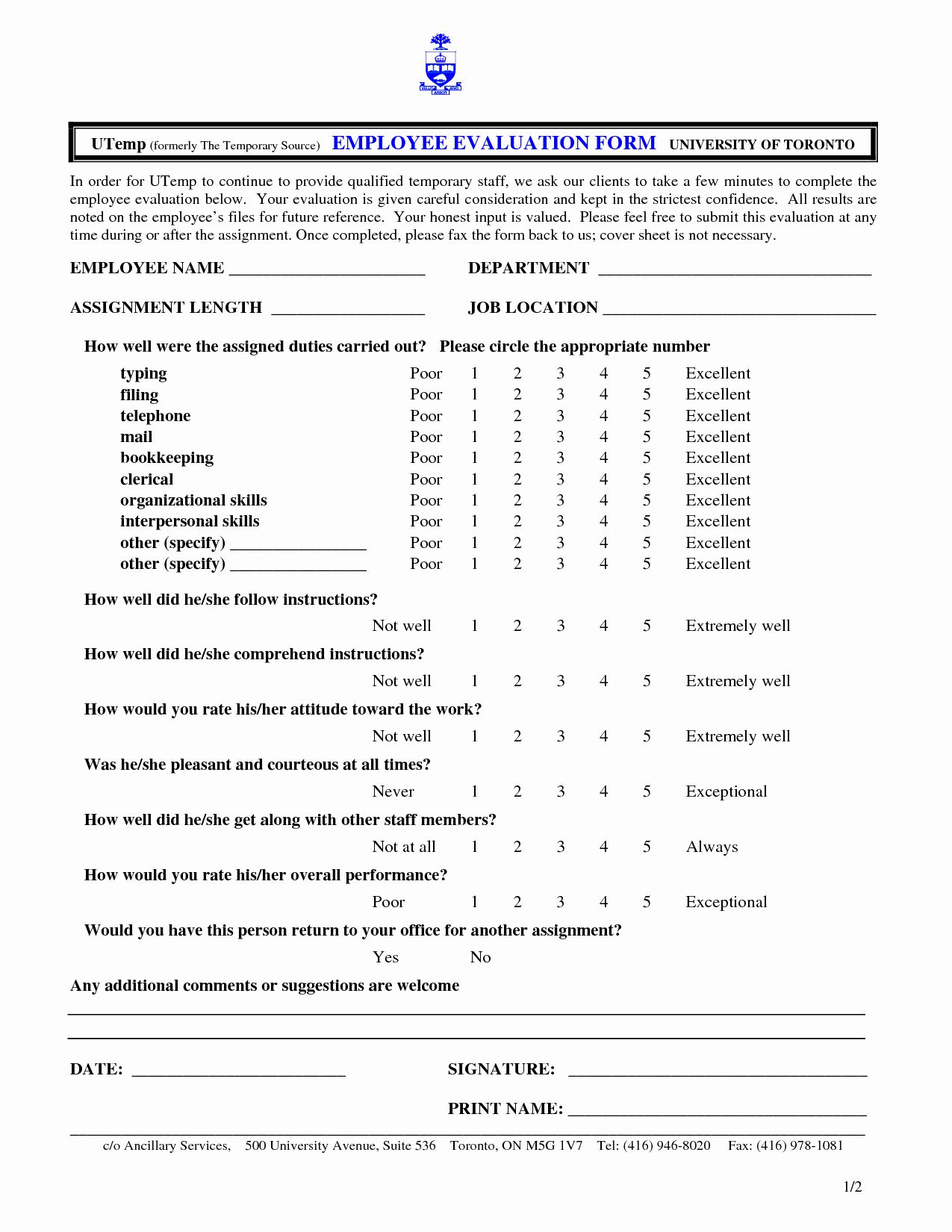 Free Employee Evaluation Form Template Lovely 7 Best Of 
