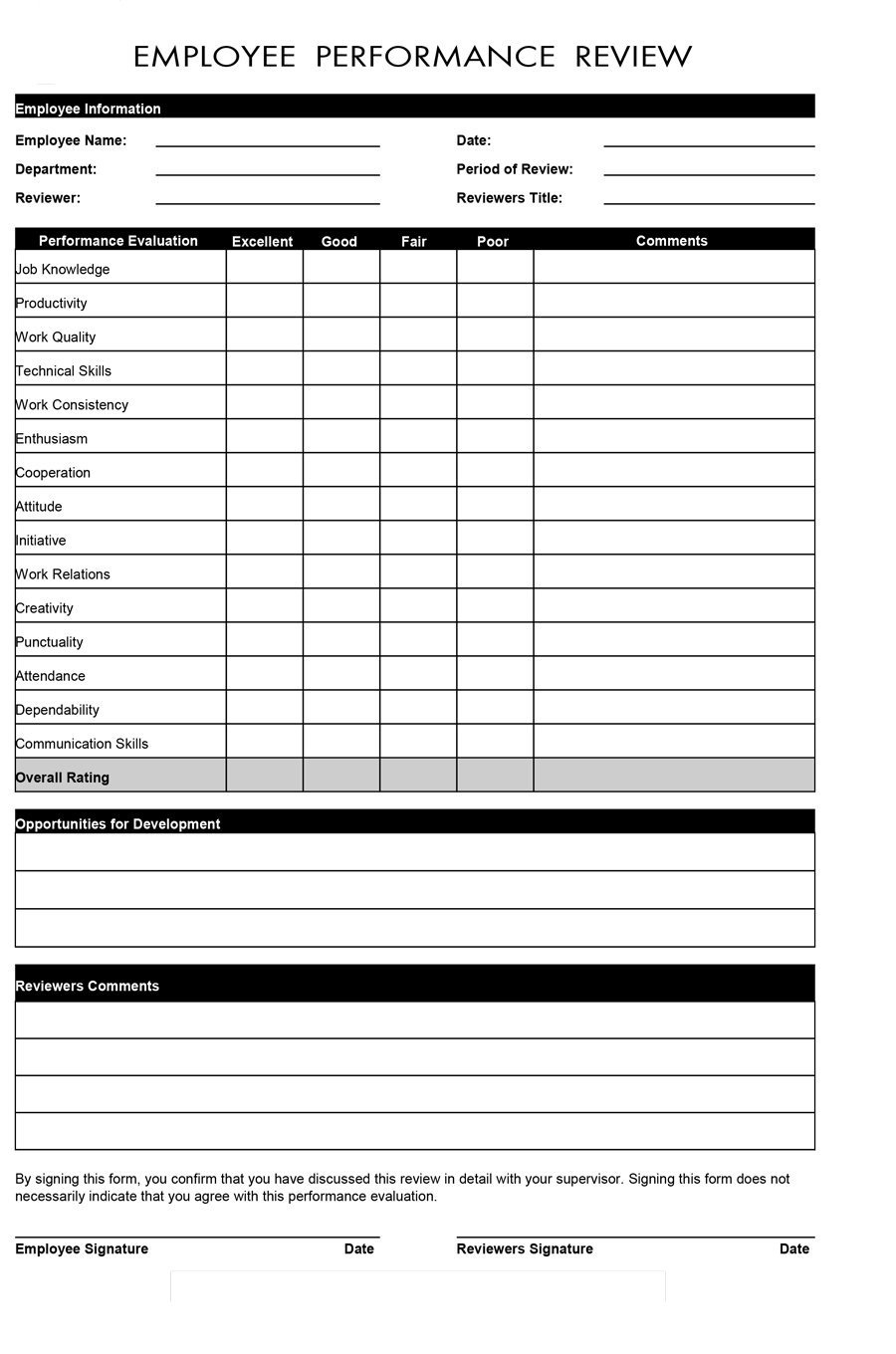 Free Employee Evaluation Forms Printable Free Printable