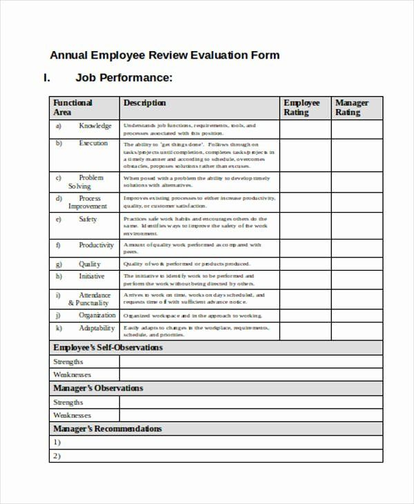 Free Employee Evaluation Forms Printable New Free 35 