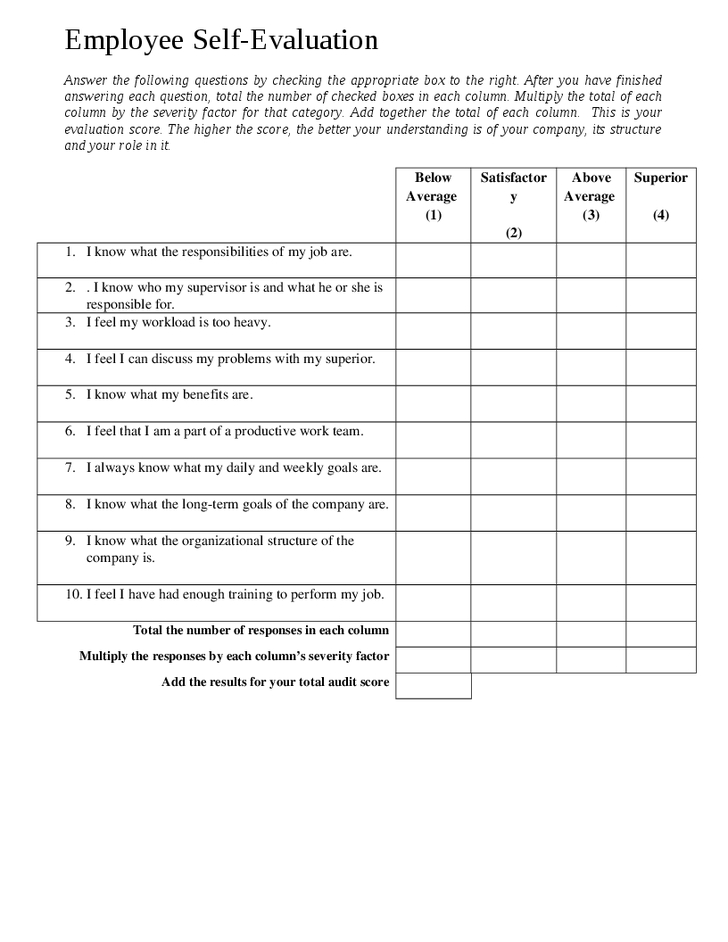 Free Employee Self Evaluation Forms Printable Charlotte 