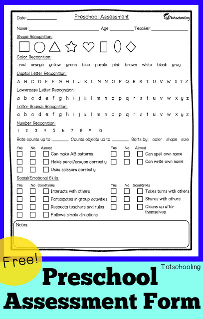 Free Preschool Assessment Form Mother Goose Time 