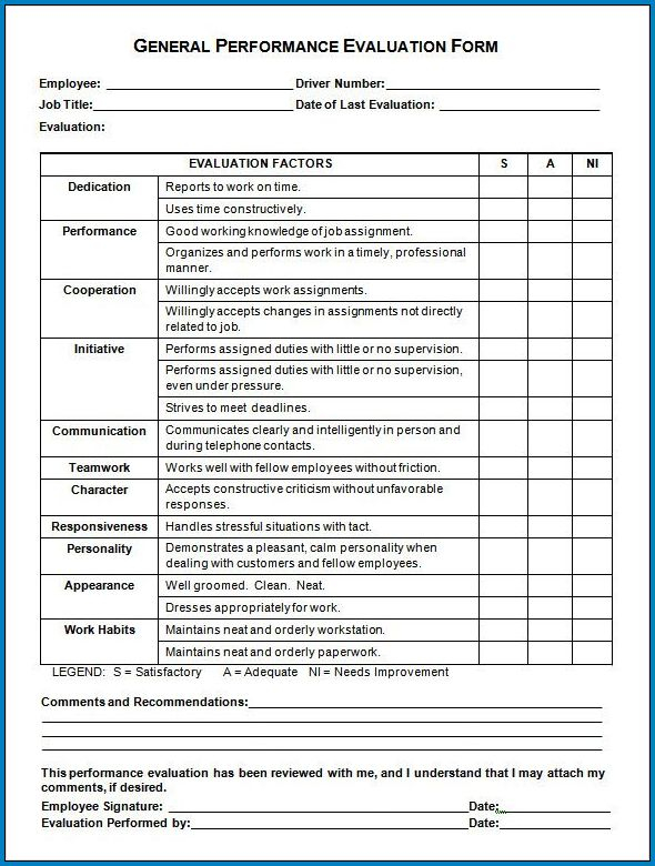  Free Printable Employee Evaluation Form Templateral
