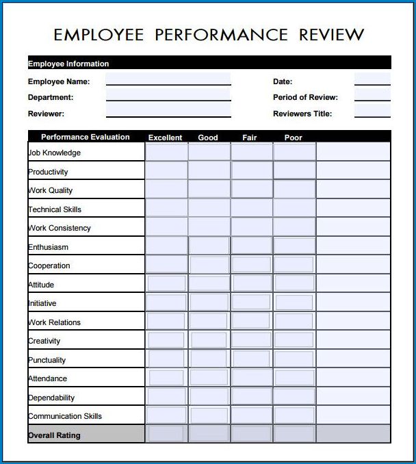  Free Printable Employee Performance Review Form 