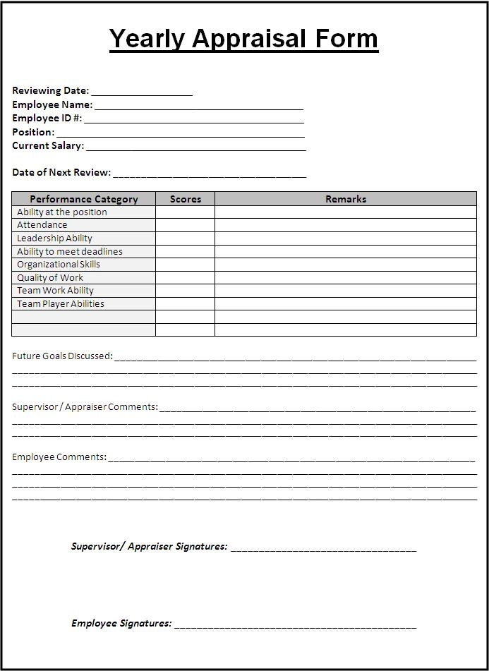 Free Yearly Appraisal Form Free Word Templates