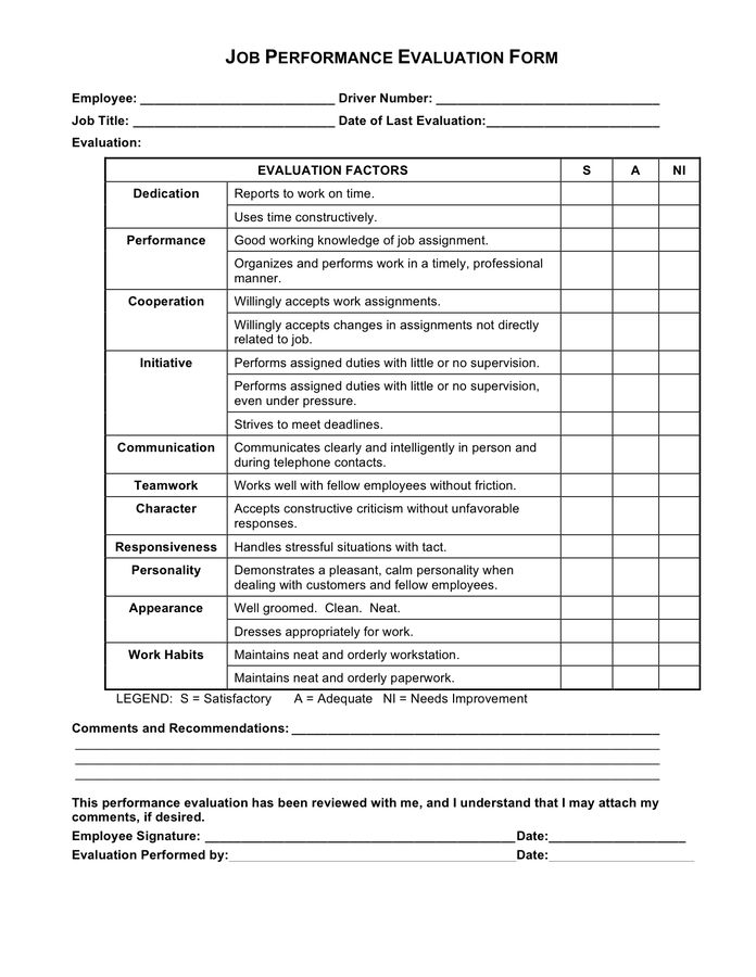 General Performance Evaluation Form In Word And Pdf Formats