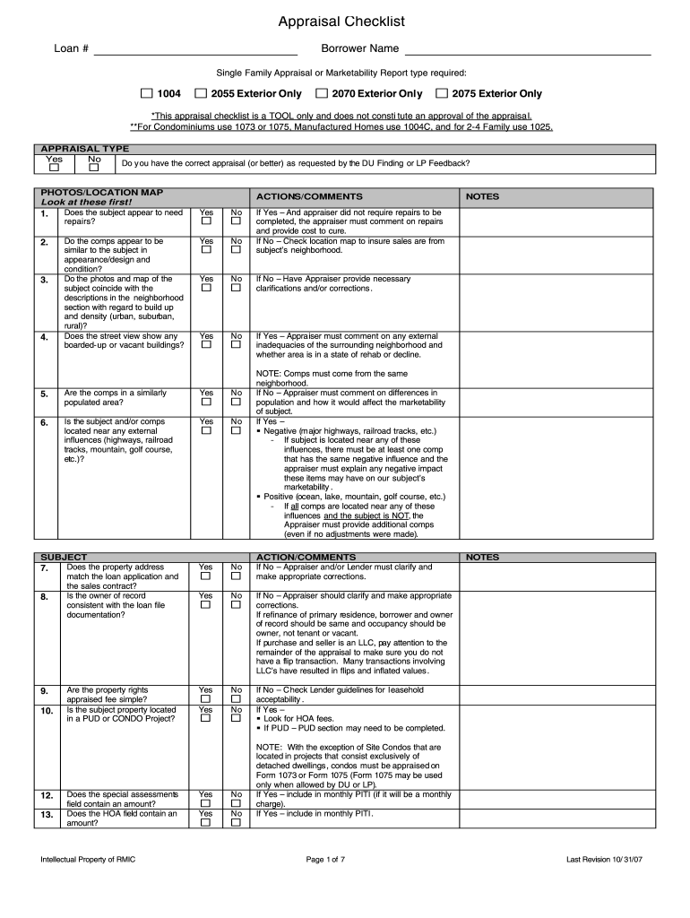 Home Appraisal Checklist Pdf Fill Online Printable 