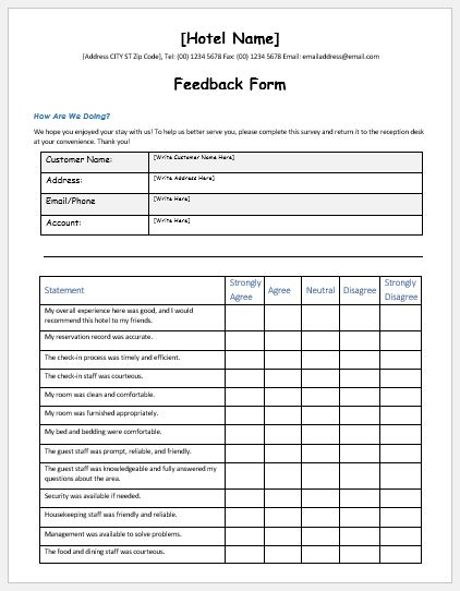 Hotel Services Feedback Form Template MS Word Word 