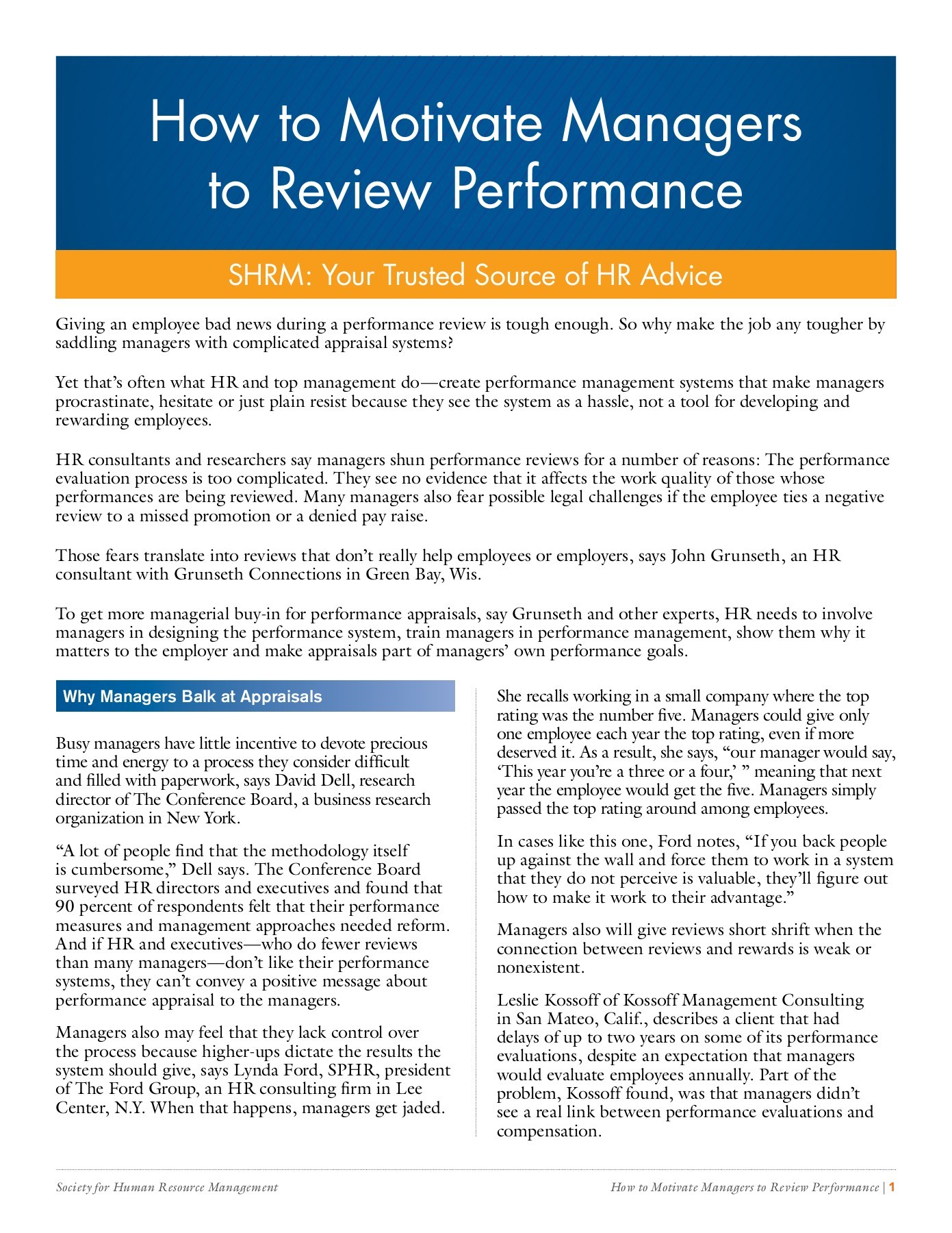 How To Motivate Managers To Review Performance Shrm Pages 1 3