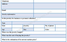 Jewelry Appraisal Form Form Template