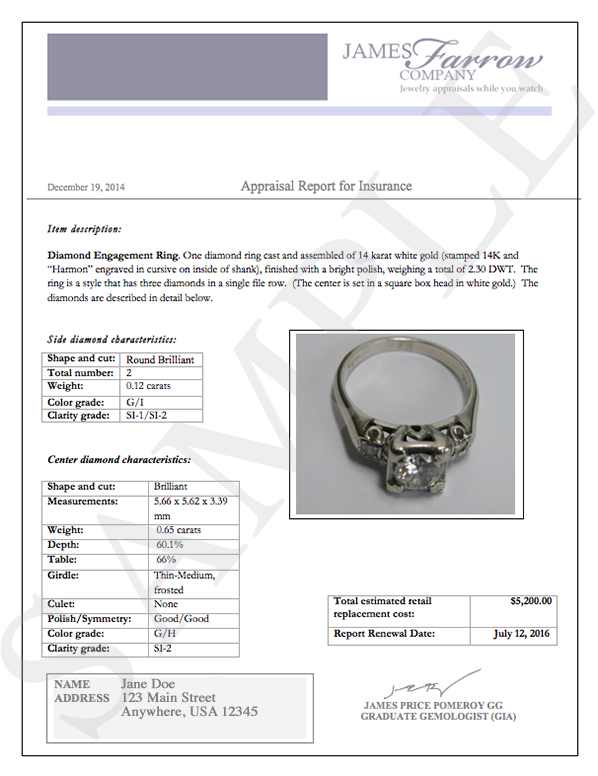 Jewelry Appraisal Templates Charlotte Clergy Coalition