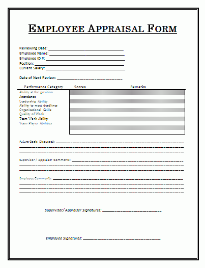 Job Performance Appraisal Form Free Word Templates