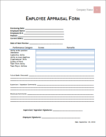 MS Word Employee Appraisal Form Template Word Document 
