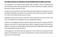 NSS Pays Allowances For September And October 2020 GH