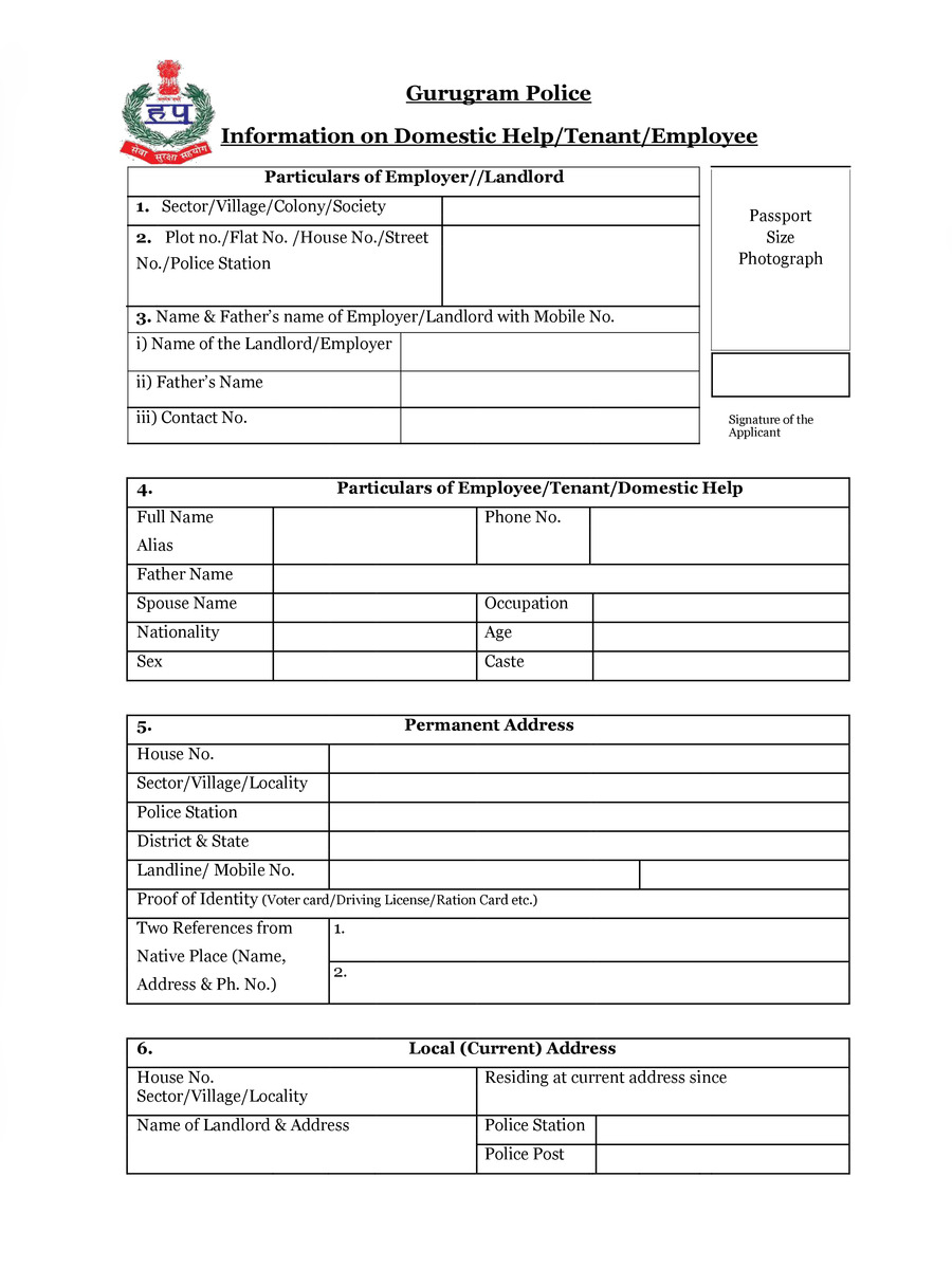  PDF Gurgaon Police Verification Form For Domestic Help 