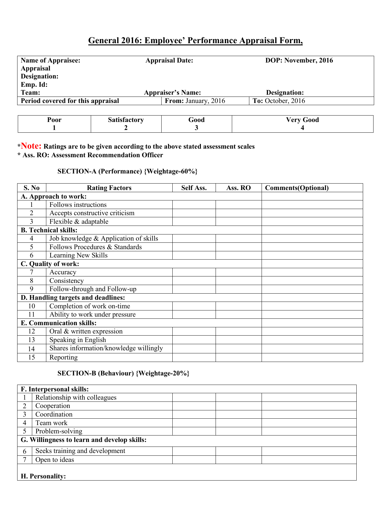 Performance Appraisal Form