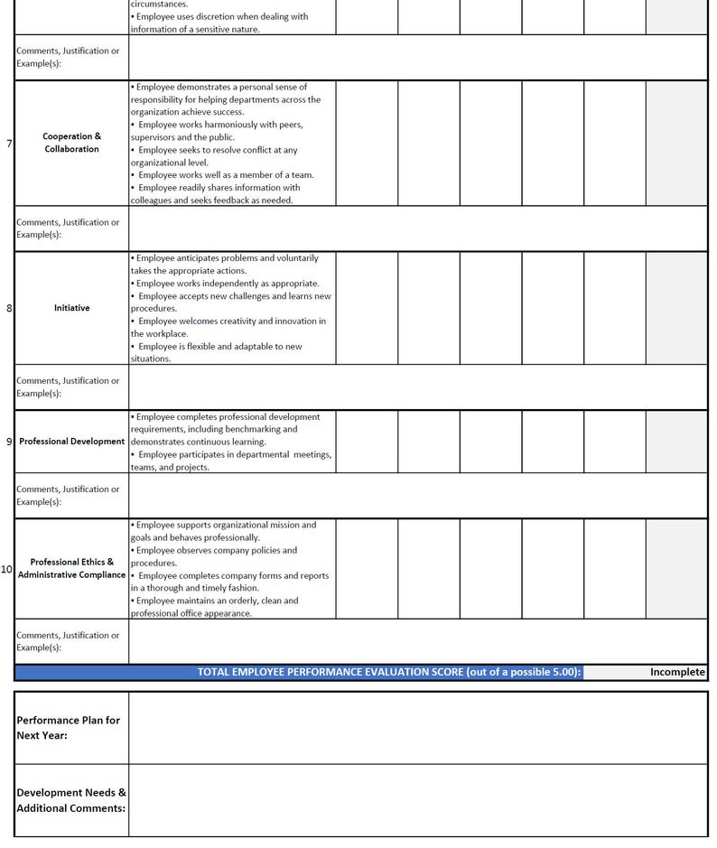 Performance Appraisal Form Employee MS Excel Form Template 
