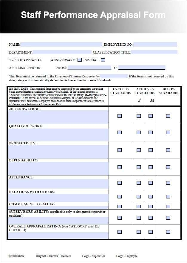 Performance Appraisal Form Templates Word Excel 