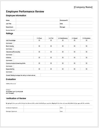 Performance Appraisal Forms For MS Word Word Document 