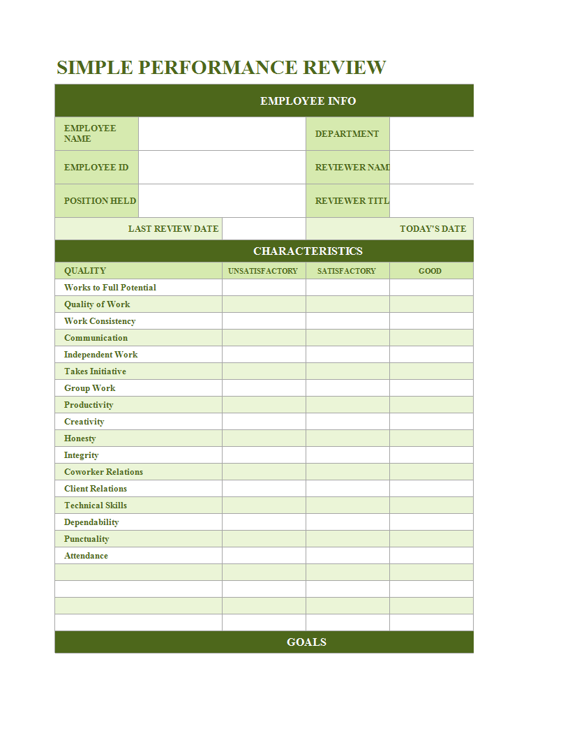 Employee Performance Review Template My Excel Templates Images