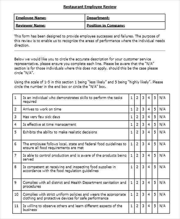 Employee Evaluation Form Examples