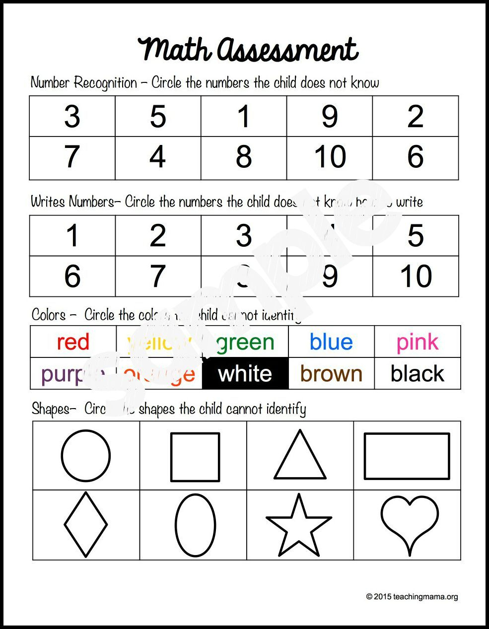 Preschool Assessment Forms Preschool Assessment Forms 