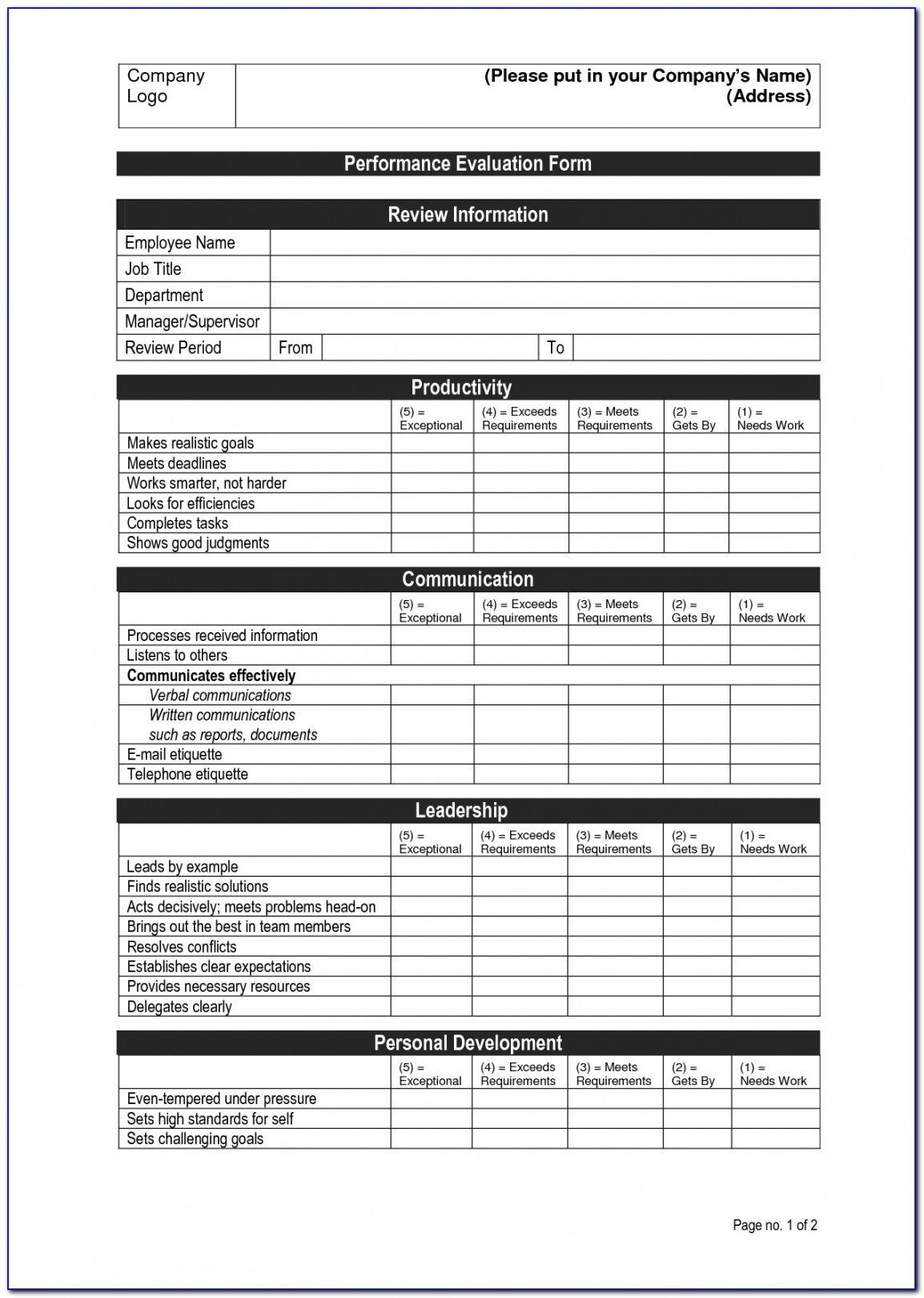 Printable Free Employee Appraisal Form Vincegray2014 